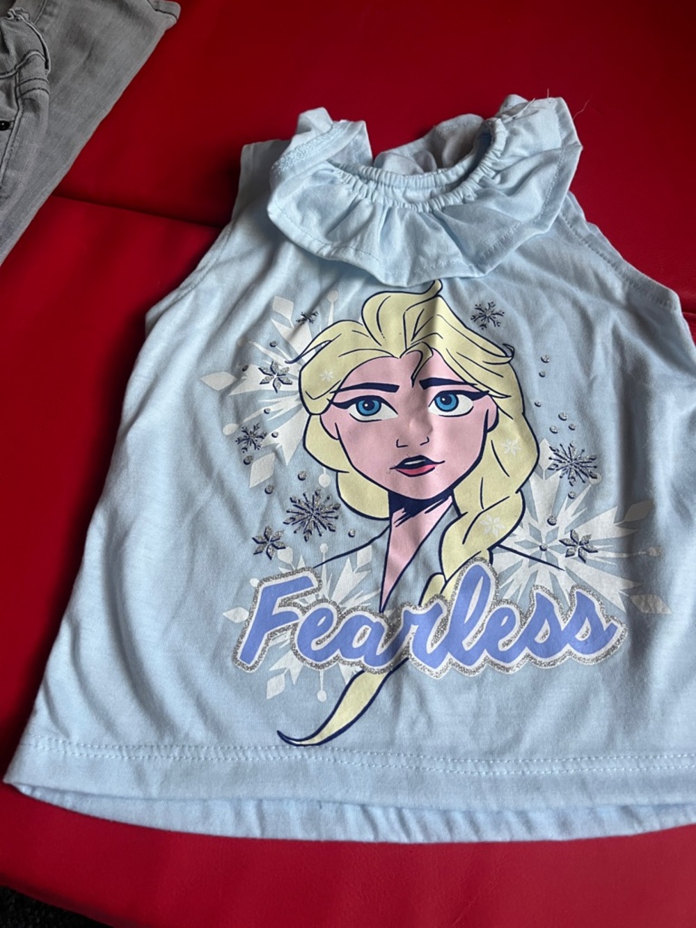 Disney Light Blue Elsa 'Fearless' Ruffle Neck Tank Top
